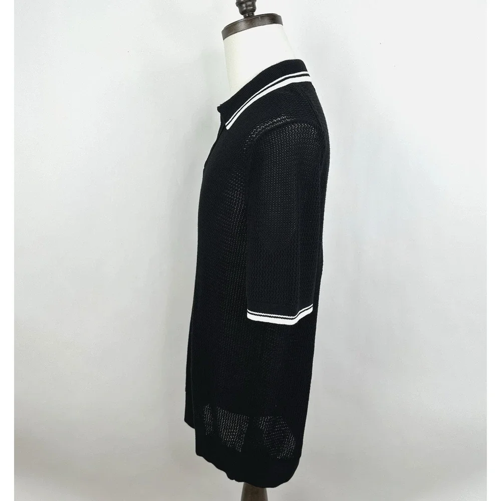 NWT Men's Banana Republic Cotton Zig Zag Sweater Polo MEDIUM‎ TALL M/T Black